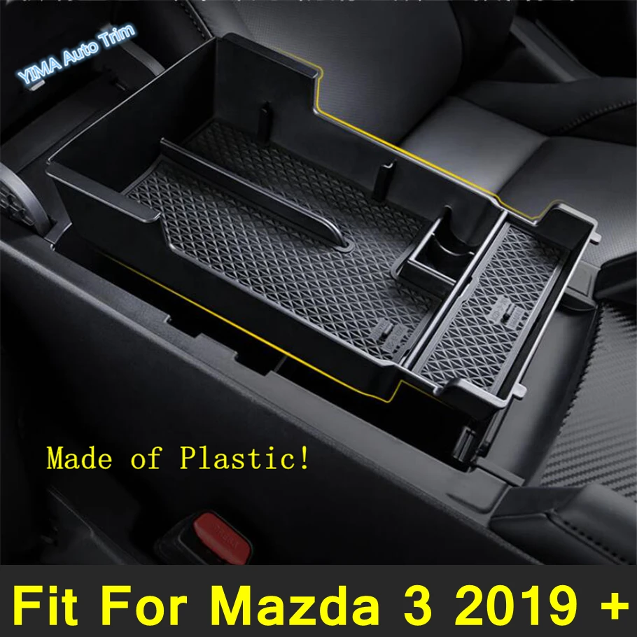 Lapetus Auto Styling Central Storage Pallet Armrest Container Multi-grid Box Cover Trim Black For Mazda 3 2019 - 2022 Plastic