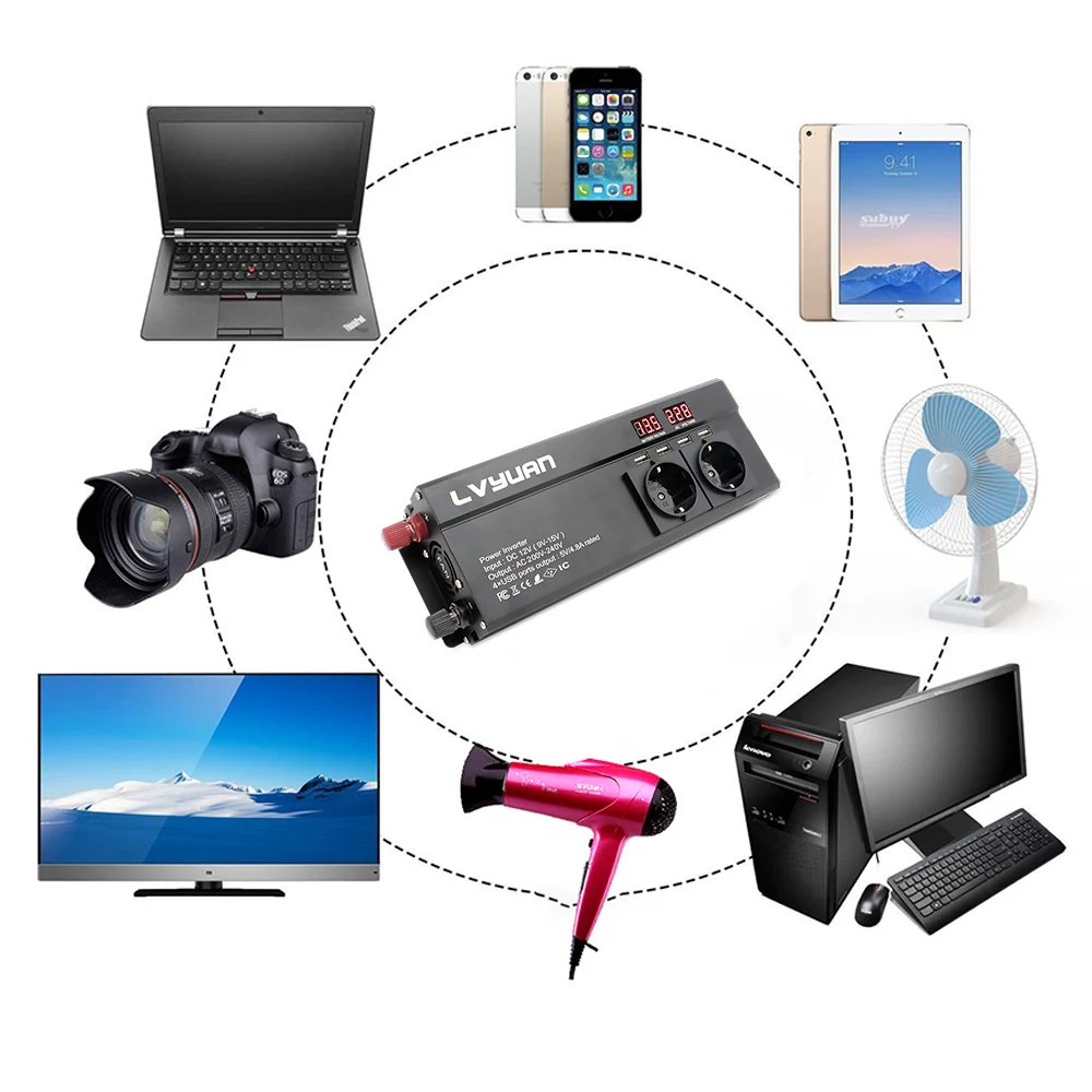 $53.99 Car Inverter 2600W Peak DC 12V/24V To AC 220V LED Display & EU Plug Power Inverter Volts Converter Charger Inversor Transformer