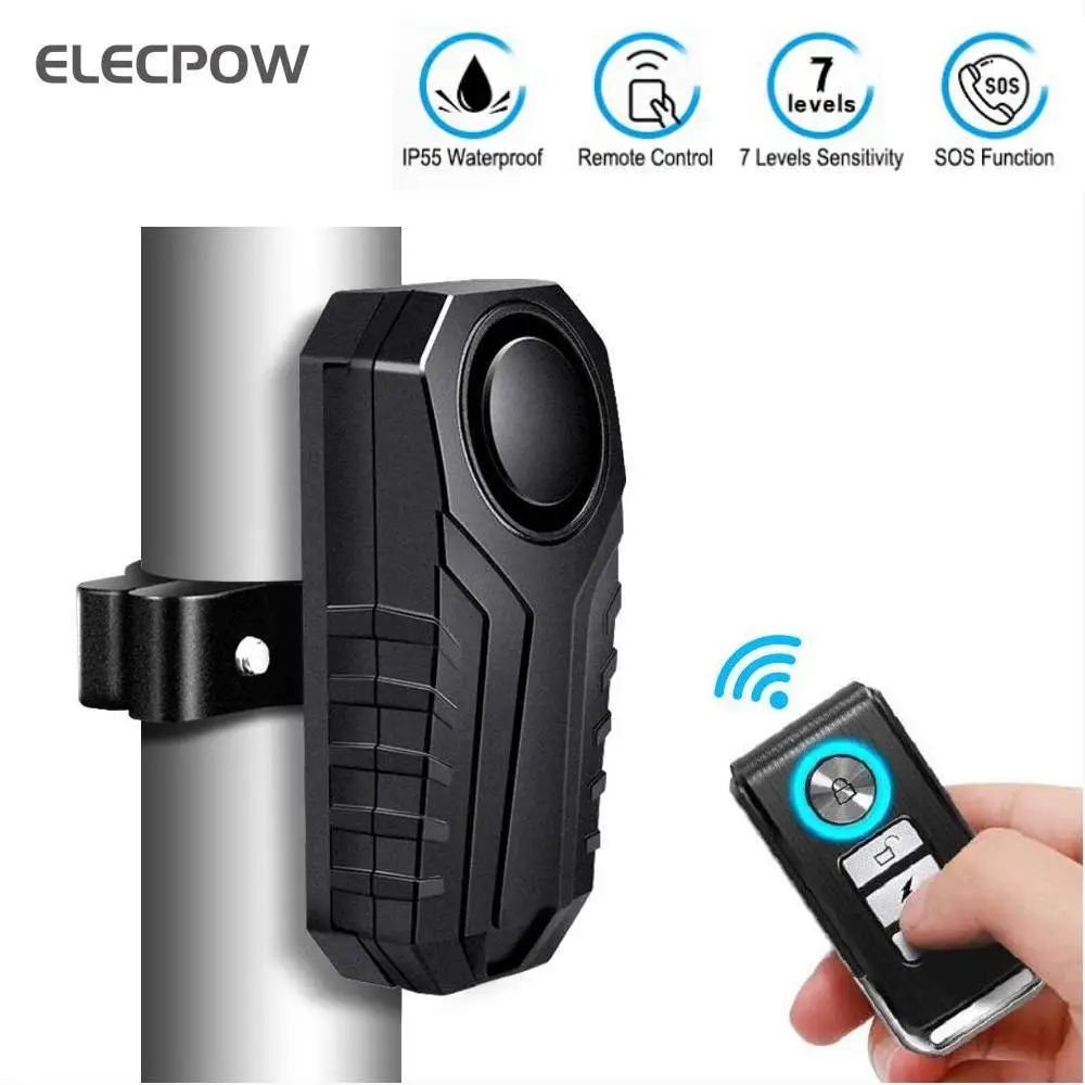 Сигнализация велосипедная Elecpow 113dB, сигнализация против потери, водонепроницаемый датчик вибраПредупреждение, система безопасности - изображение
