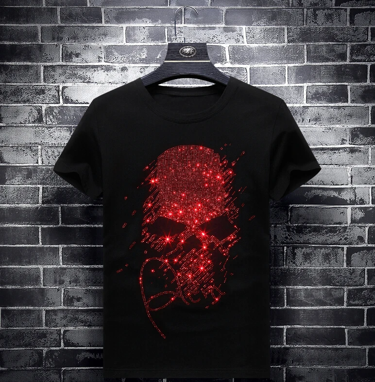 

Hot drill tshirt men europe design cotton Skull T Shirts Men's New Arrival Summer Style Short Sleeve Men t-shirt
