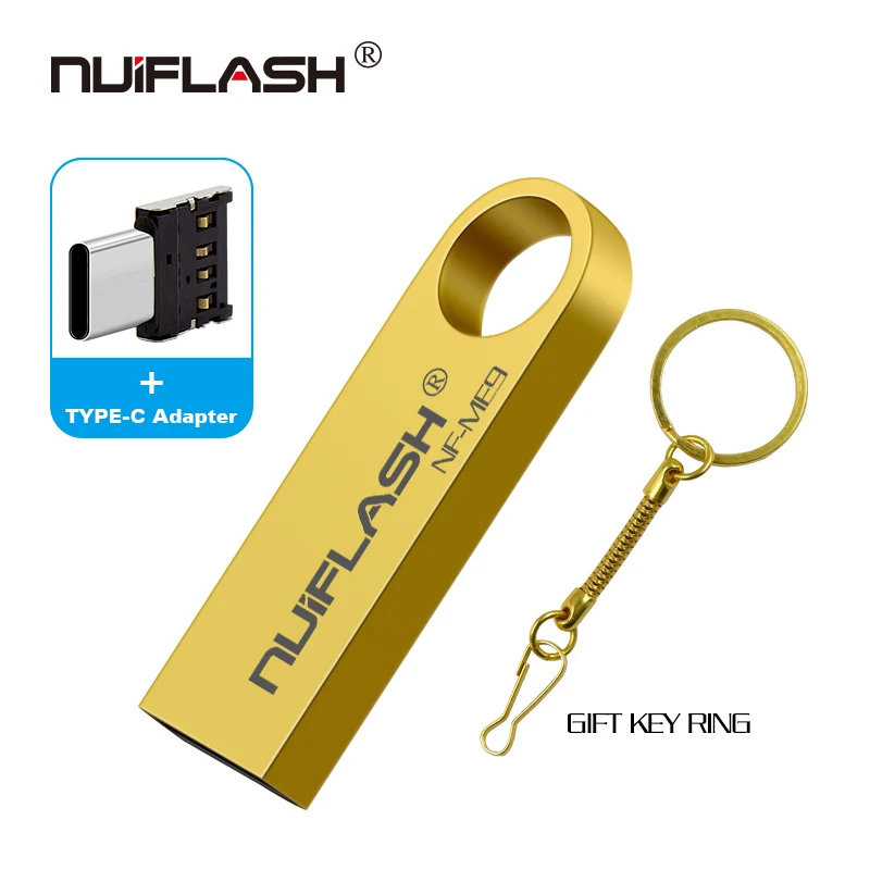 golden-type c Бесплатный адаптер OTG type c, крутой USB флеш-накопитель, 8 ГБ/16 ГБ/32 ГБ/64 ГБ, флеш-накопитель, флешка, флеш-диск USB 2,0, карта памяти, usb-диск - Цвет: golden-type c
