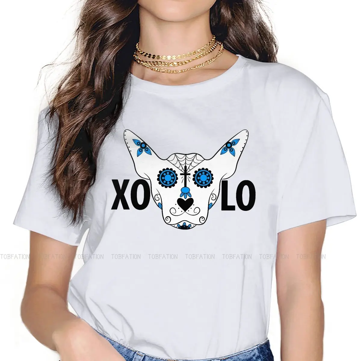 

Canadian Hairless Cat Sphynx Women T Shirt Xolo Sugar Skull Female Tops Harajuku Funny Tees Ladies 4XL Cotton Tshirt