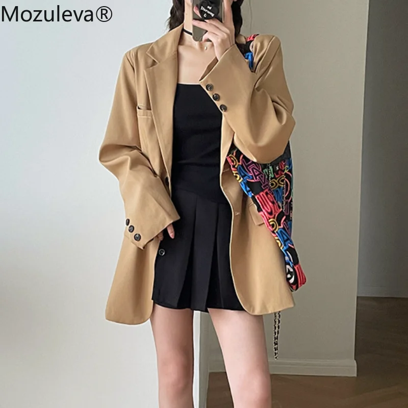 

Mozuleva Office Ladies Loose Outerwear Suit Blazer Spring Autumn Female 2021 Elegant Chic Single-breasted Women Blazer OL Coats