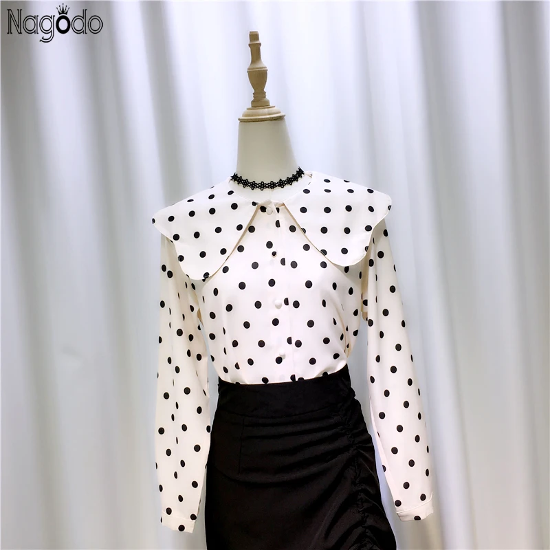 

Женская блузка в горошек, с воротником «Питер Пэн»