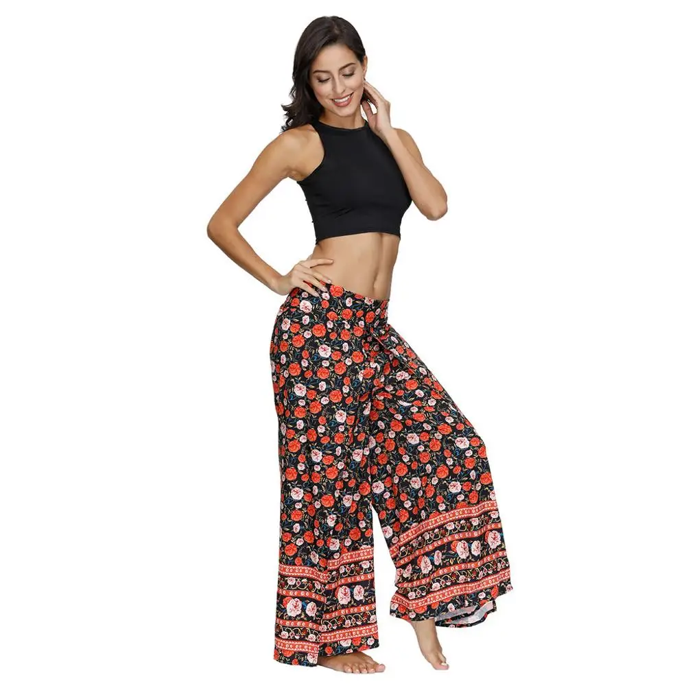 Boho женские свободные повседневные штаны для йоги летние спортивные брюки