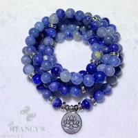 8mm sapphire lotus pendant 108 bead mala bracelet reiki classic wrist meditation bless pray buddhism chic healing
