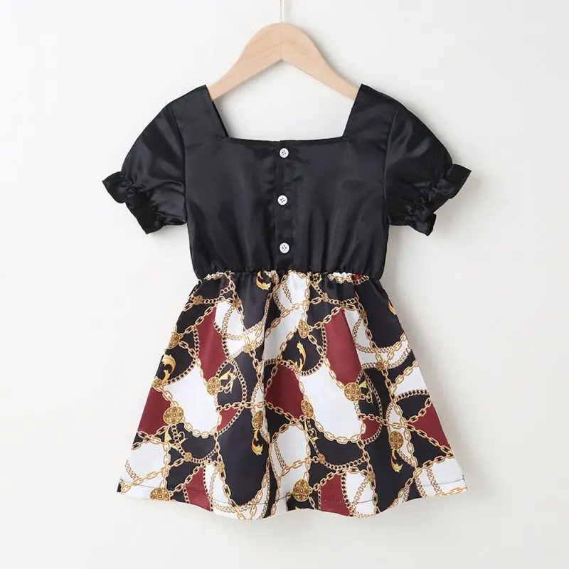 

2021 Hot Style Short Sleeved Dress For Girls Summer Dot Knee-Length Dress