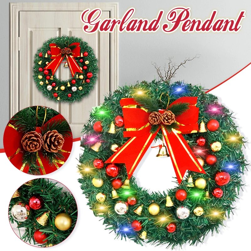 

New Sell Lighting Christmas Welcome Sign Classic Seasonal Wreath Round Front Door Decor Xmas Party Dress up Ornament 30cm