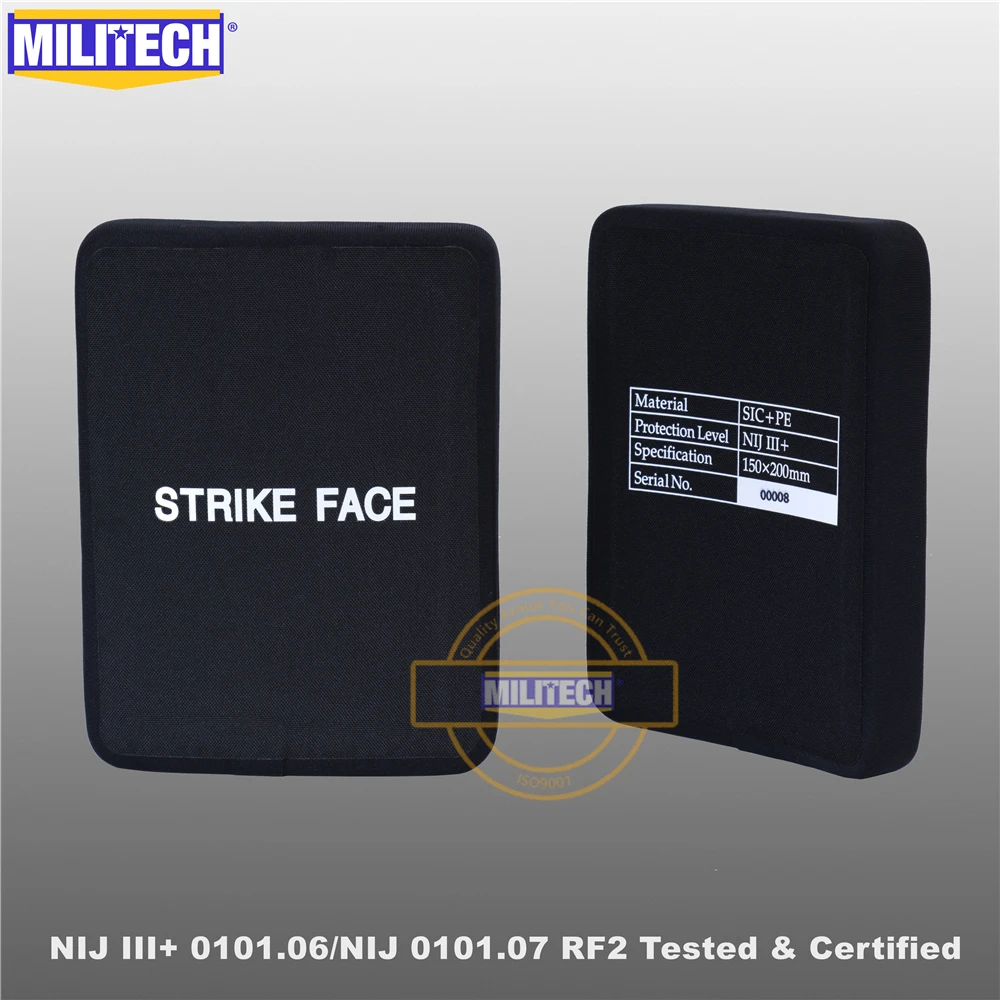 

MILITECH 2 PCS 6x8 SIC&PE Bulletproof Plate Level 3+ III+ 0101.06/NIJ 0101.07 RF2 Stand Alone AK47 & SS109 & M80 Ballistic Panel