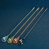 cocktail spoon bar spoon stainless steel mixing spiral pattern bar teadrop spoon bar tool