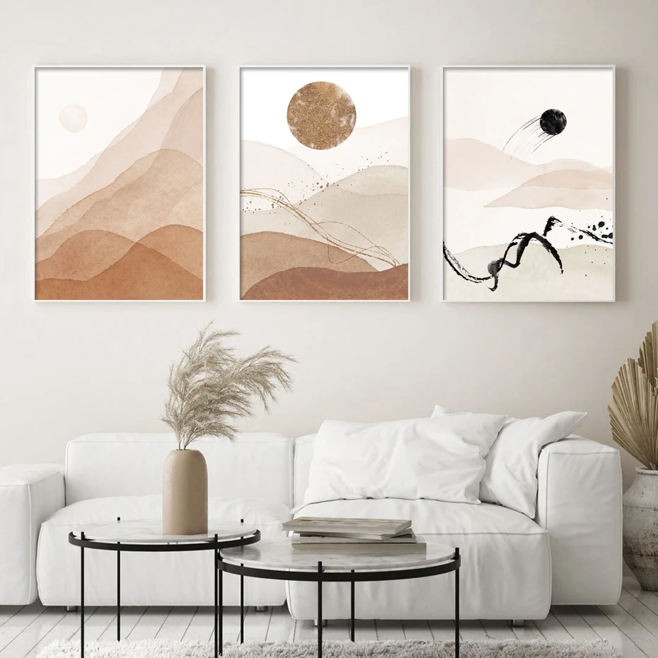 

В богемном стиле абстрактный теплая оранжевая настенный художественный холст для живописи хребта Золотой постеры "солнце" и картины для гостиной домашний декор