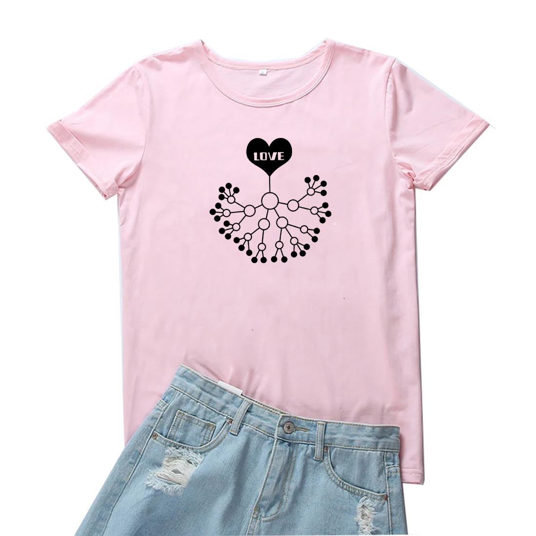 

LOVE T-shirt Women Simple Red and Black Pattern T Shirt Women Distribution of Hearts Graphic Women Tshirt Cotton Tee Shirt Femme