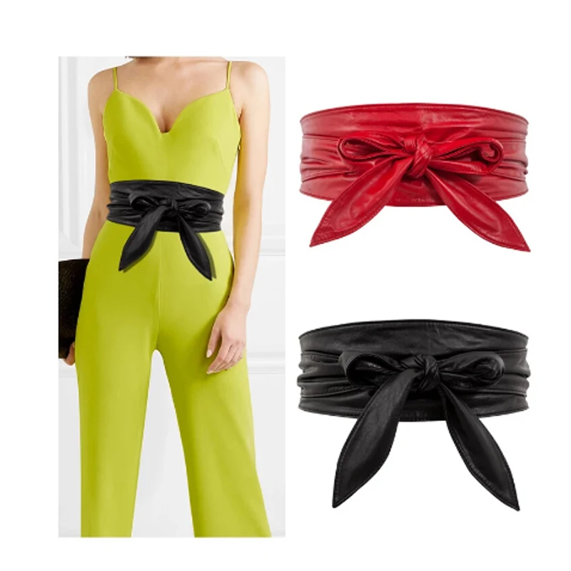 

Women Lace Up Belt New Bowknot Belts for Women Longer Wide Bind Waistband Ties Bow Ladies Dress Decoration Fashion Pu 2020 Adult