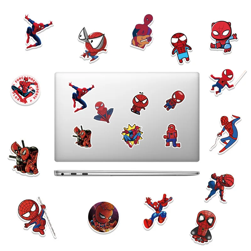 Стикеры для ноутбука водостойкие с героями мультфильмов Человек-паук 10/57 шт. |