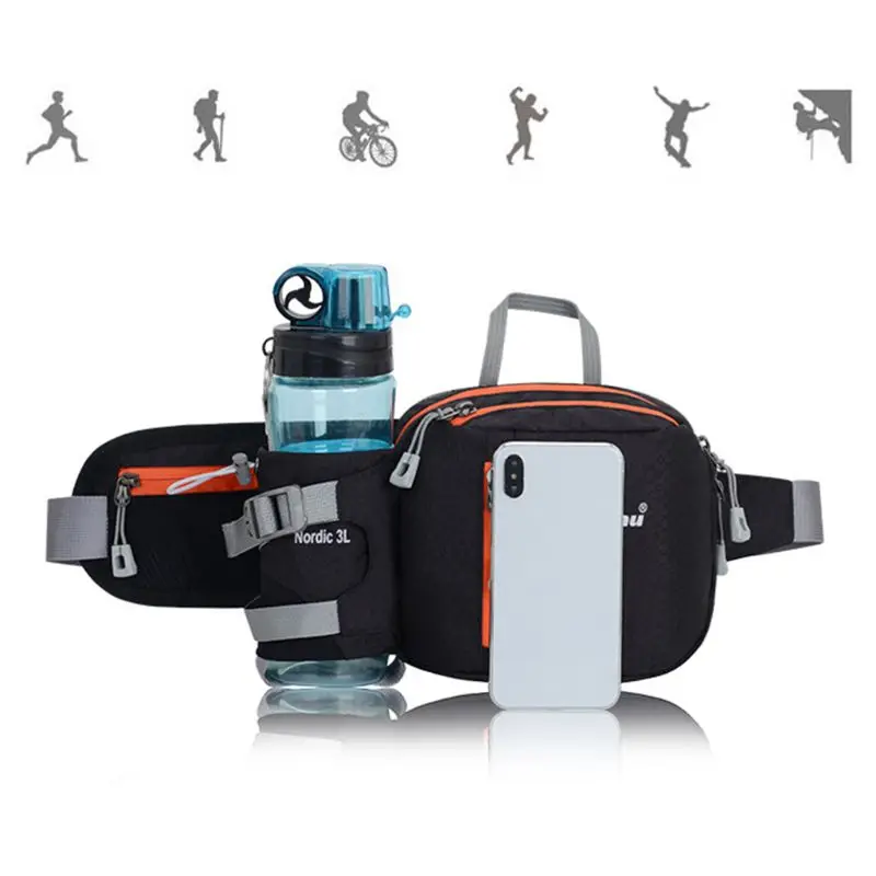 

Adjustable Running Belt Jogging Cycling Waist Bum Pack Nylon Phone Pouch Sports Bag with Water Bottle Holder Organizer