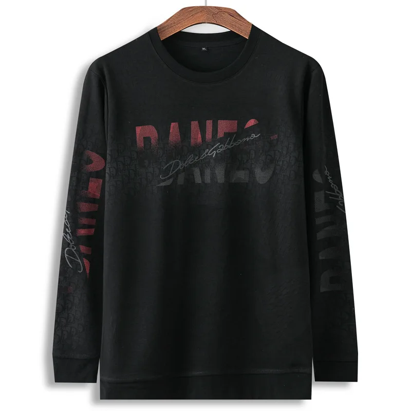 

2021 spring new fat sweater men's trendy round neck plus oversize sports long sleeve T-shirt fat man loose top