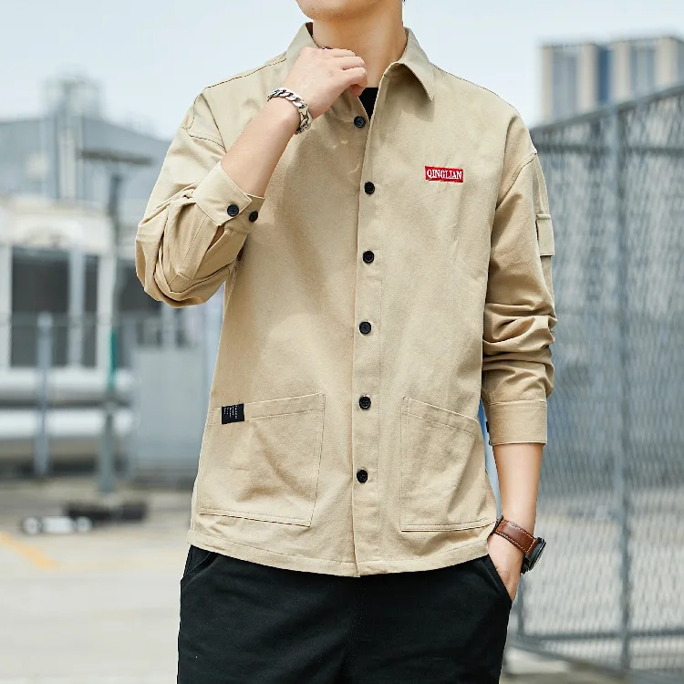 

Рубашка мужская с длинным рукавом, свободная Однотонная рубашка в стиле ретро, в японском стиле, Осень-зима