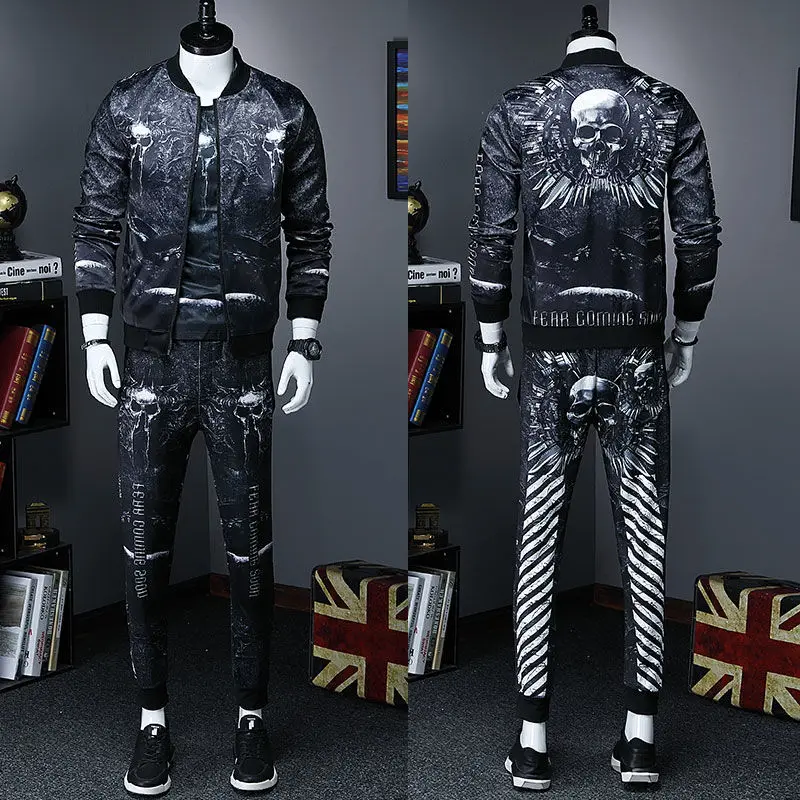 

Men's suit 2021 new trend camouflage printing autumn casual sportswear social collocation three-piece spring and autumn