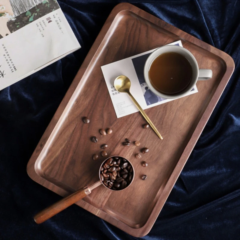Square/Round Storage Plate Wooden Coasters Tray For Drinks with Water Function Nature Walnut Kitchen Tableware | Дом и сад
