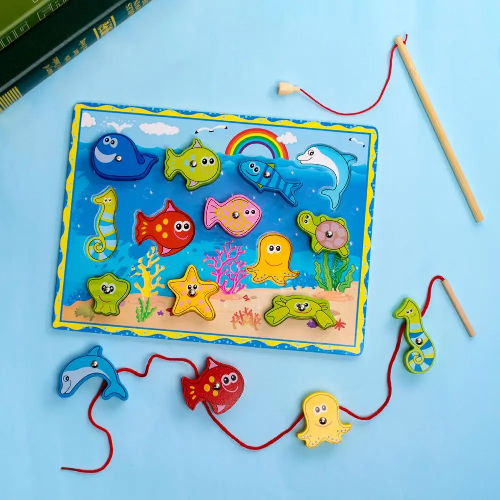 

Детская деревянная Магнитная игра для рыбалки, пазлы, интерактивная игра, развивающая игрушка, набор рыбок, игрушки для детей, подарок