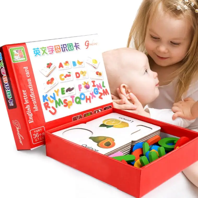 

26Pcs Wooden Early Education Baby Learning ABC Alphabet Letter Cards Cognitive Toys for Kids Fruit Vegetable Puzzle Learning Toy