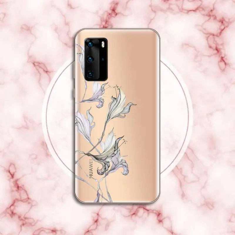 

Watercolor flowers gold leaves Phone Case Transparent for Huawei P honor 8 10i 20 30 40 smart 2019