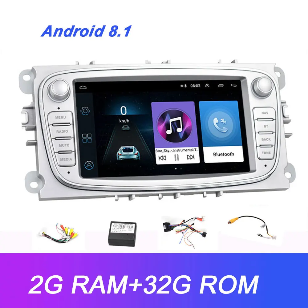 Silver 2G 32G Camecho 2 din Android 8,1 автомобильный мультимедийный плеер 7 ''gps Navi Автомагнитола для Ford Focus EXI MT 2 3 Mk2/Mondeo/S-MAX/C-MAX/Galaxy - Цвет: Silver 2G 32G