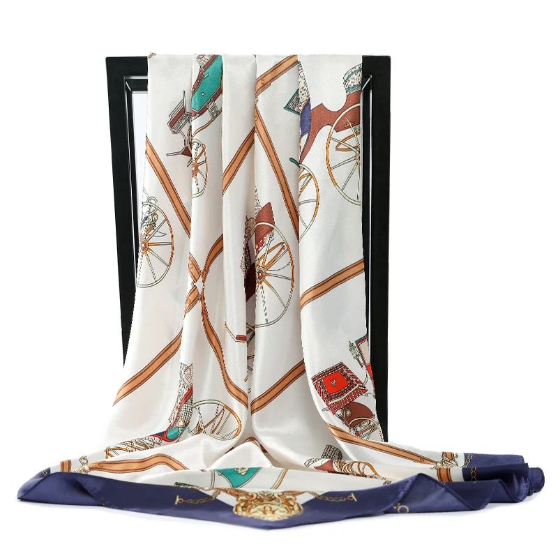 

Square Scarves and Shawls Silk Satin Hijab Scarf For Women Fashion Print Kerchief 90cm*90cm Bandana Head Neck Scarfs For Ladies