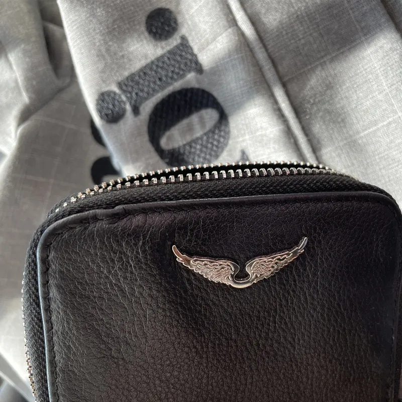 Женские черные мини-кошельки из натуральной кожи с украшением в виде крыльев