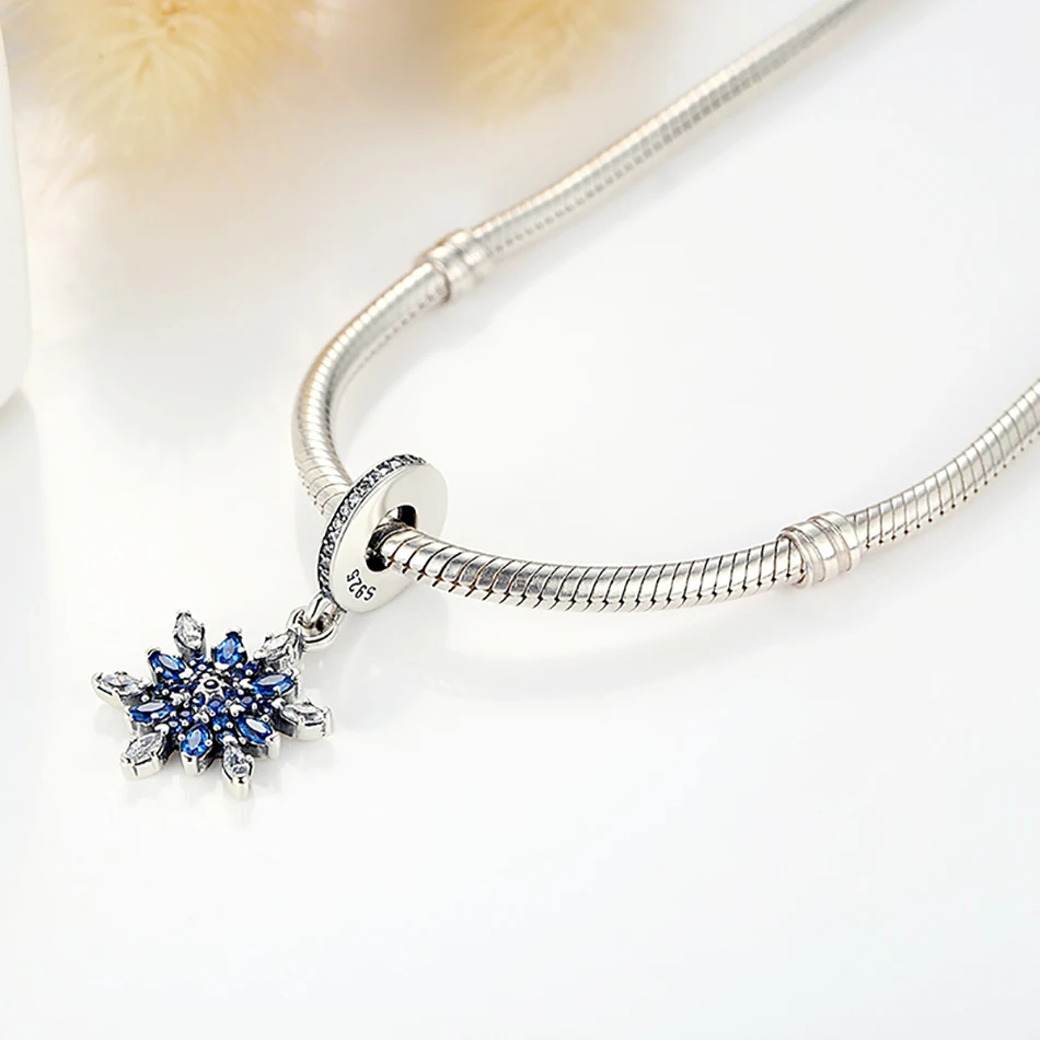 ELESHE, Подходит для Pandora, подвеска из бисера, 925 пробы, серебро, снежинка, цветок, браслет, сделай сам, бусины, ювелирное изделие, рождественский подарок