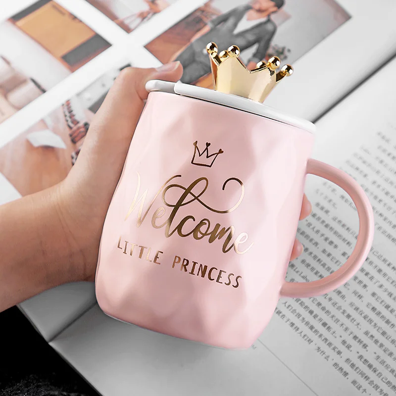 

Large Capacity Mug with Lid and Spoon Ceramic Cup Simple and Fresh Drinking Cup Creative Personalized Trend Female