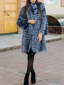 Женское Полосатое пальто с мехом серебристой лисы, длинное с шерстяной подкладкой, весна-осень,, роскошная элегантная одежда размера плюс, зеленый воротник