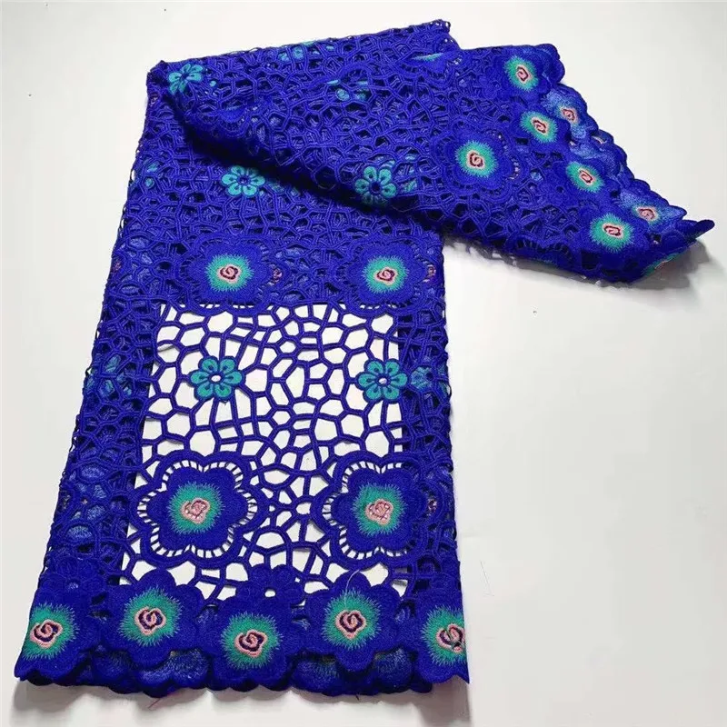 Blue Guipure Cord Lace High Quality Embroider African Lace Fabric With Holes Water Soluble Nigerian Lace For Wedding Sew 1933