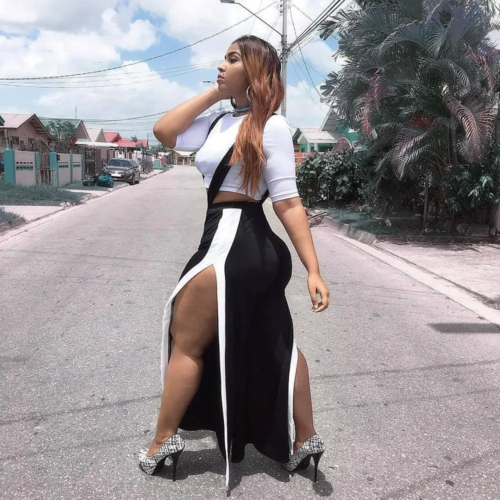 

2020 Newon Summer Office Lady White O Neck Half Sleeve Short T-shirt And Split Side Overalls Wide-leg Trousers Women Suit