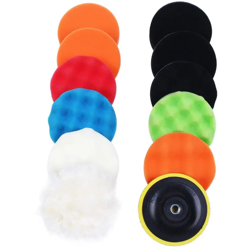 

4 inch Polishing Buffing Pad Auto Car Polishers and Buffers Wax Set Pack Of 12 Pcs +M10 Drill Adapter Kit