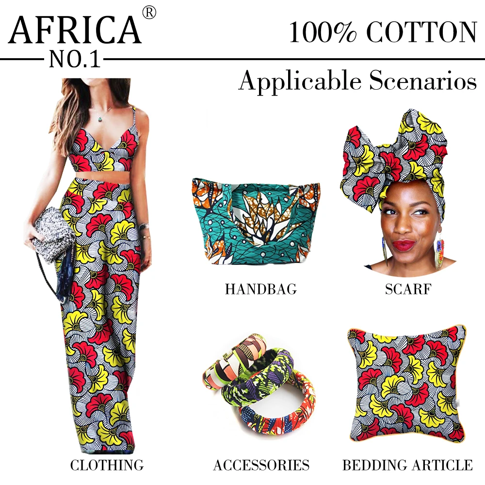 

African Traditional Style Fabric Ankara Real Wax Print Cotton Fabric for Sewing,Diy,Dress AFRICA NO.1