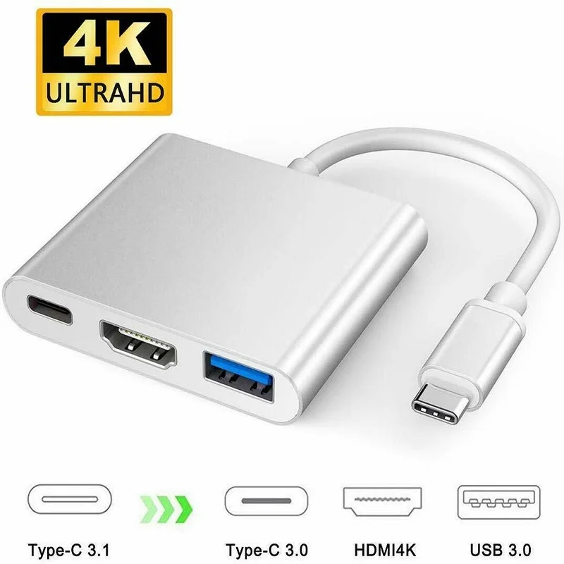 

NEW arrival Type C To HDMI Muti-Ports 3 in 1 USB 3.1 USB 3.0 HUB USB-C multi-port Adapter Dongle Dock Cable for Macbook Pro