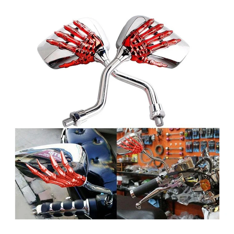 Красные зеркала заднего вида для мотоцикла с черепом Honda Suzuki Kawasaki|motorcycle
