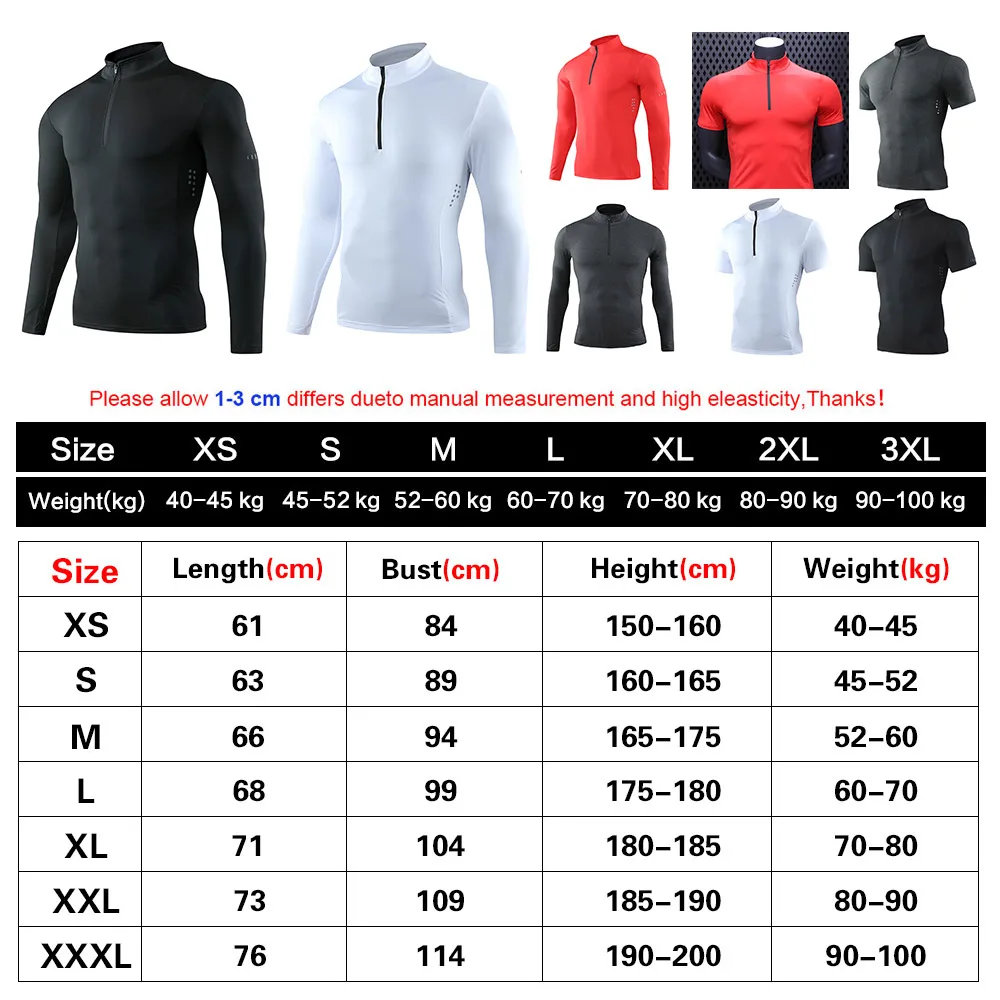 Compression T-Shirt for Men, Rashguard Long Sleeves Running T-Shirt for Gym and Football, Tight Sportswear Men's T-Shirt Zipper