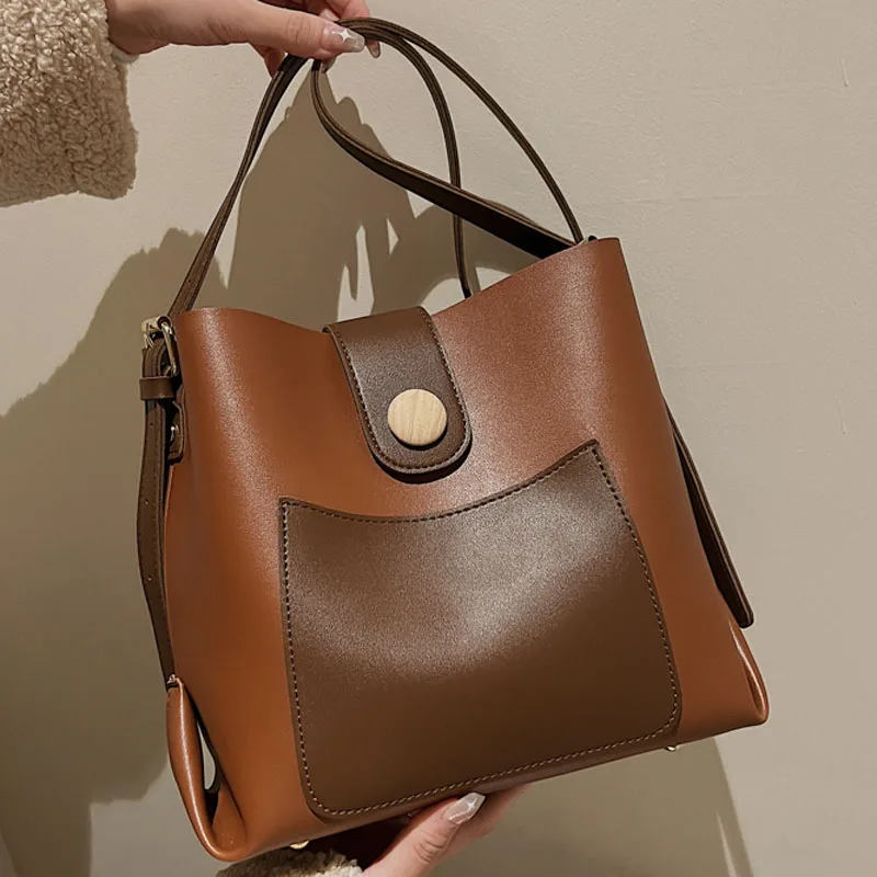 

Bucket Design Soft PU Leather Crossbody Bags for Women 2022 Winter New Fashion Branded Shoulder Handbags Ladies Totes