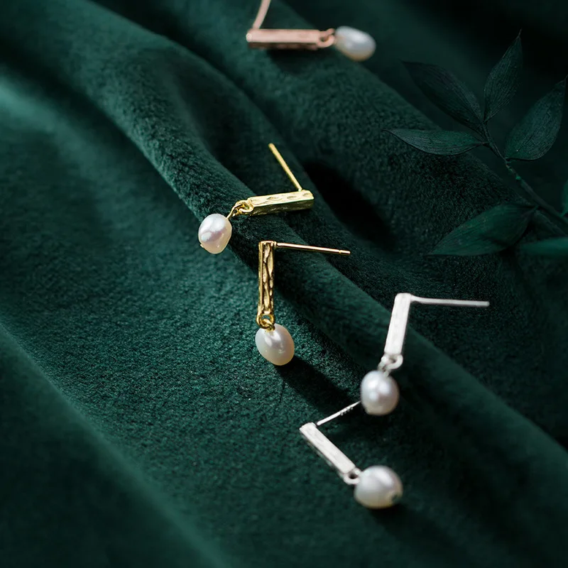 

LKO New Arrive 925 Sterling Silver BaroquePearl Stud Earrings For Fashion Women Party Minimalist Fine Jewelry Accessories Gift