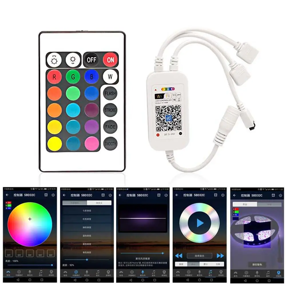 20 шт. Wi-Fi RGB контроллер с двойным разъемом 5-24 В постоянного тока мини музыкальный 24