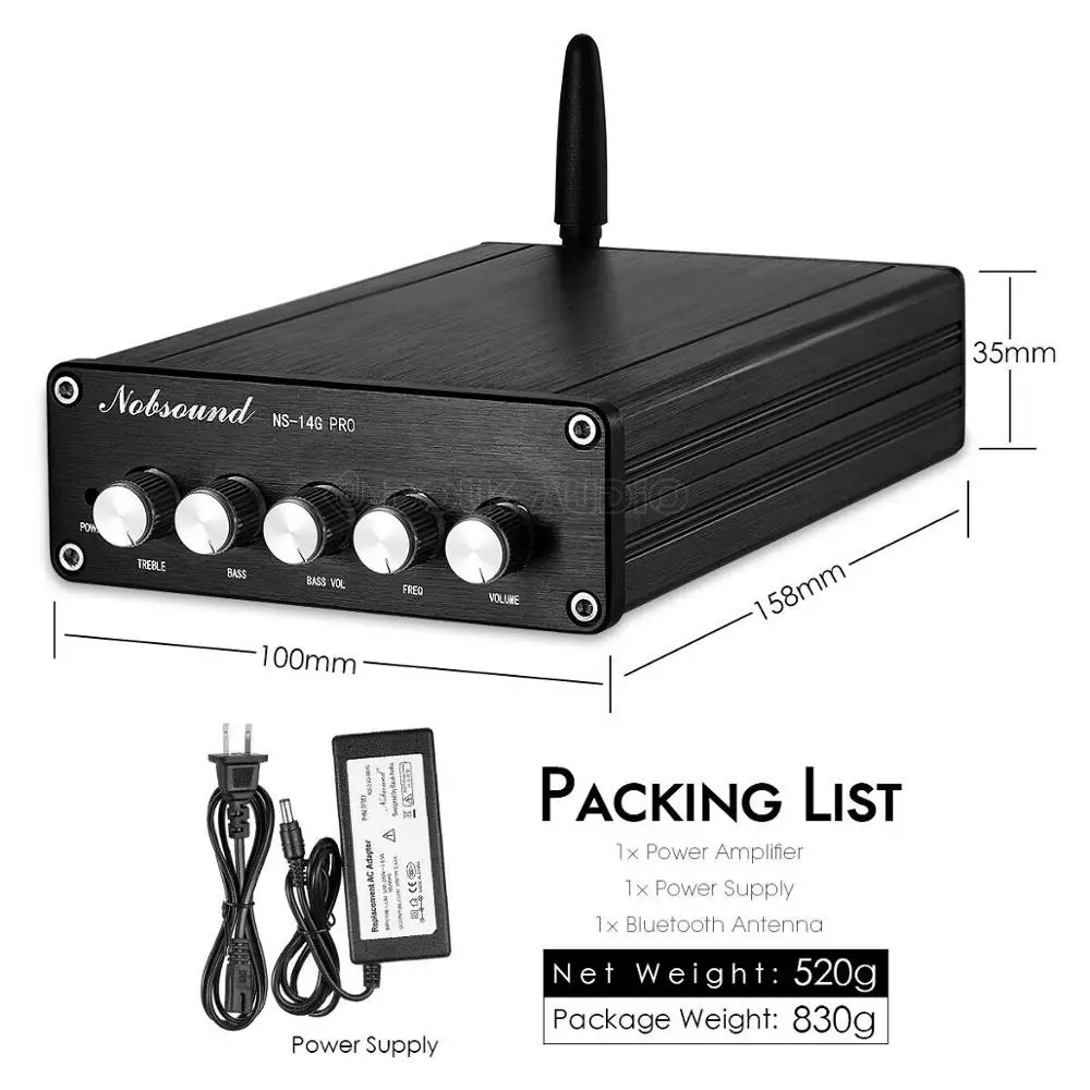With Power Supply Douk Аудио МИНИ 2,1 канальный Bluetooth 5,0 TPA3116 цифровой усилитель мощности класса D стерео аудио усилитель 200 Вт - Цвет: With Power Supply