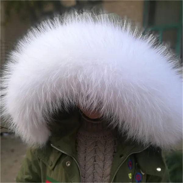 Натуральный меховой воротник для парки пальто роскошный Теплый натуральный енот шарф женские Большие меховые шарфы мужские куртки лучший подарок - Цвет: white