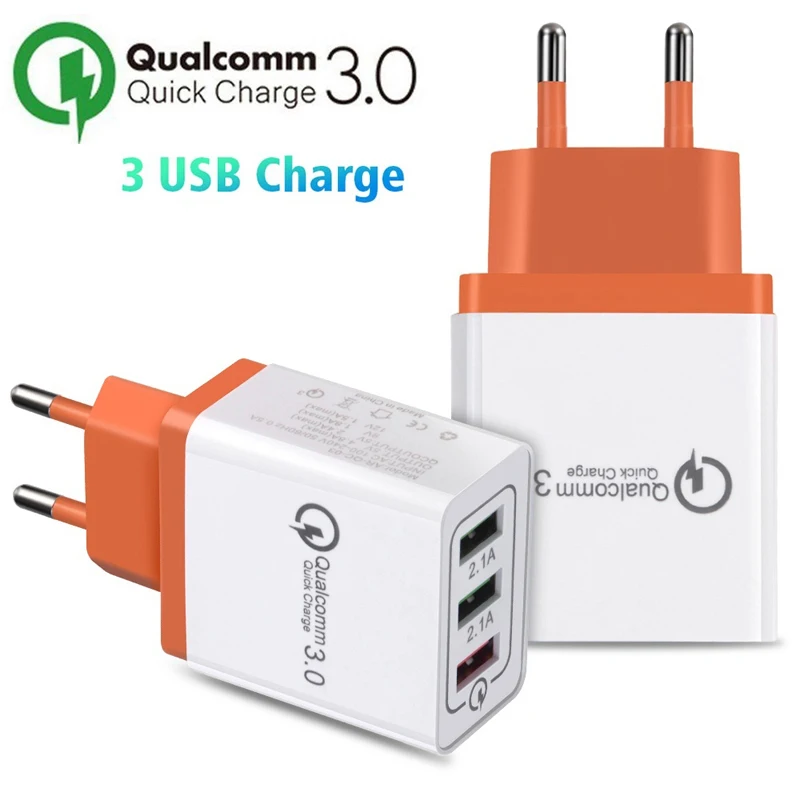 Дорожное зарядное устройство с 3 USB портами и вилкой европейского стандарта для