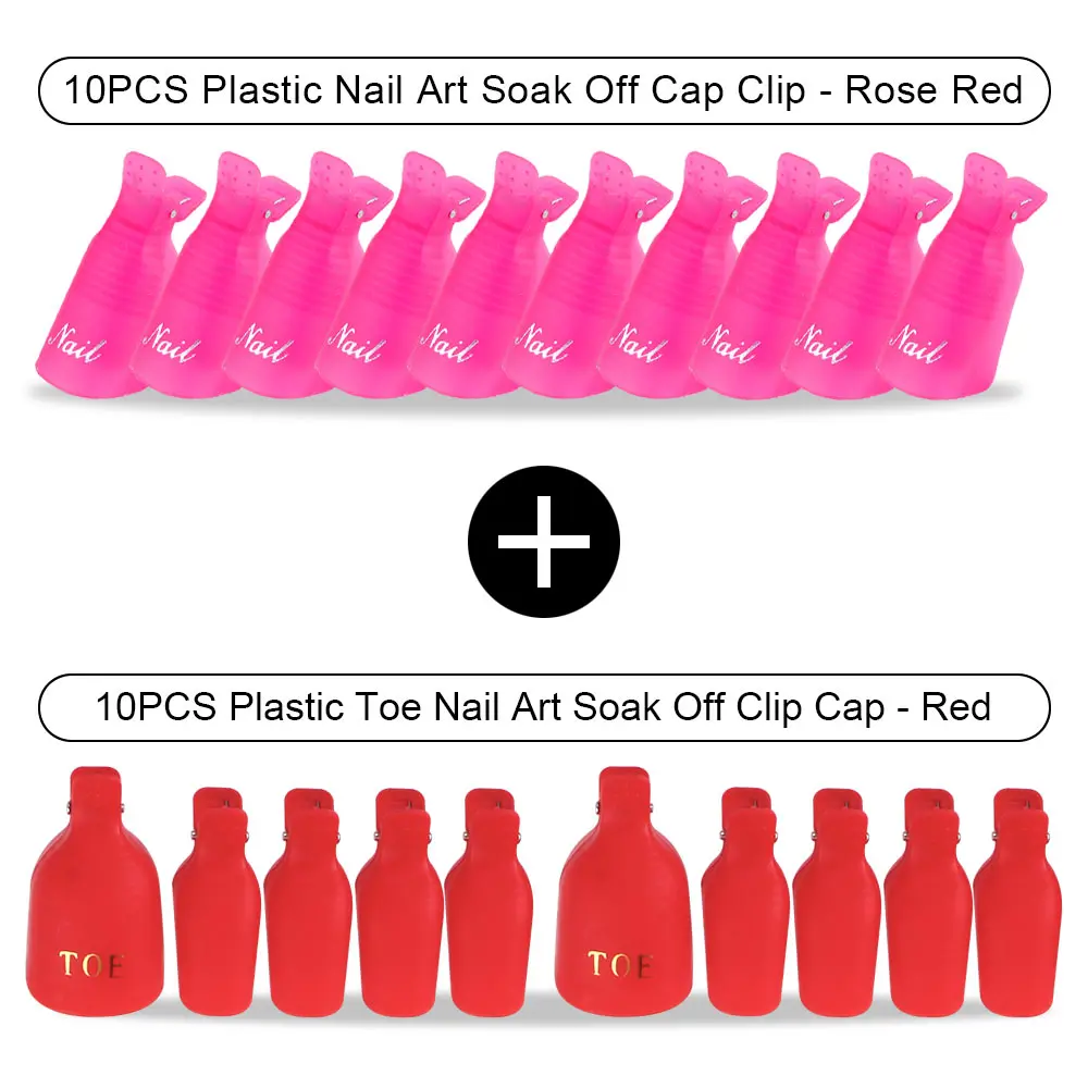 Red Toe Rose red Hd 20 шт Пластиковый Лак для ногтей замочить от крышки зажимы УФ-гель для ногтей для удаления обертывания обезжириватель очиститель для маникюрного инструмента пальцы и пальцы ног - Цвет: Red Toe Rose red Hd