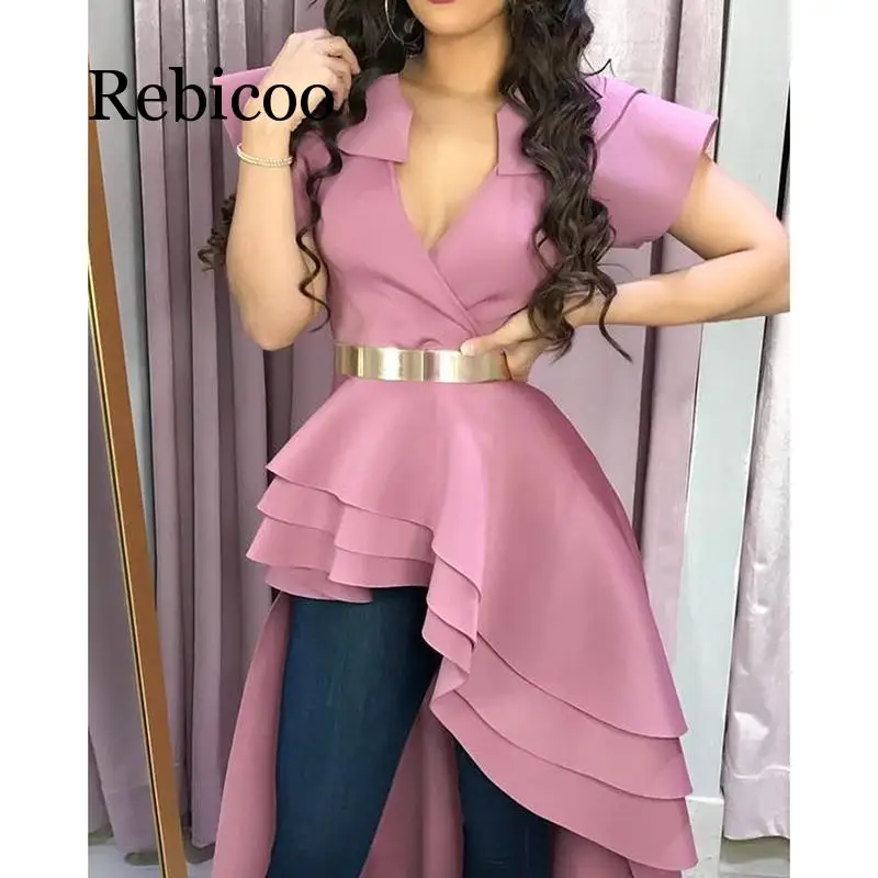 Женская блузка с оборками элегантная многослойная вечерняя коротким рукавом и