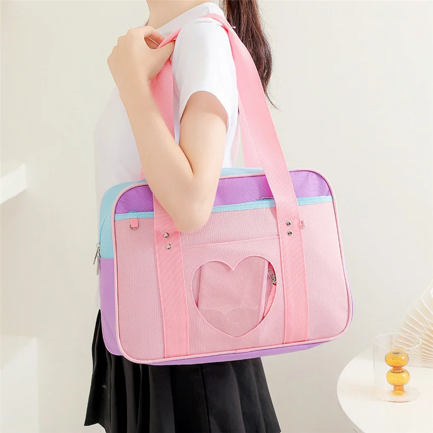 

Japanese Preppy Style JK Pink Uniform Shoulder School Bags For Women Girls Canvas Large Capacity Casual Luggage Handbags Totes