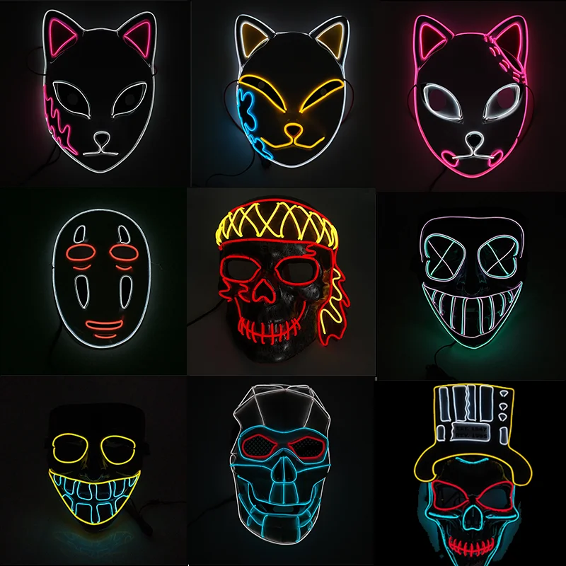 

Halloween Horror Skull LED Mask Light Up Party Cosplay Costume Props Luminous EL Wire Fox Mask For Party Decoration