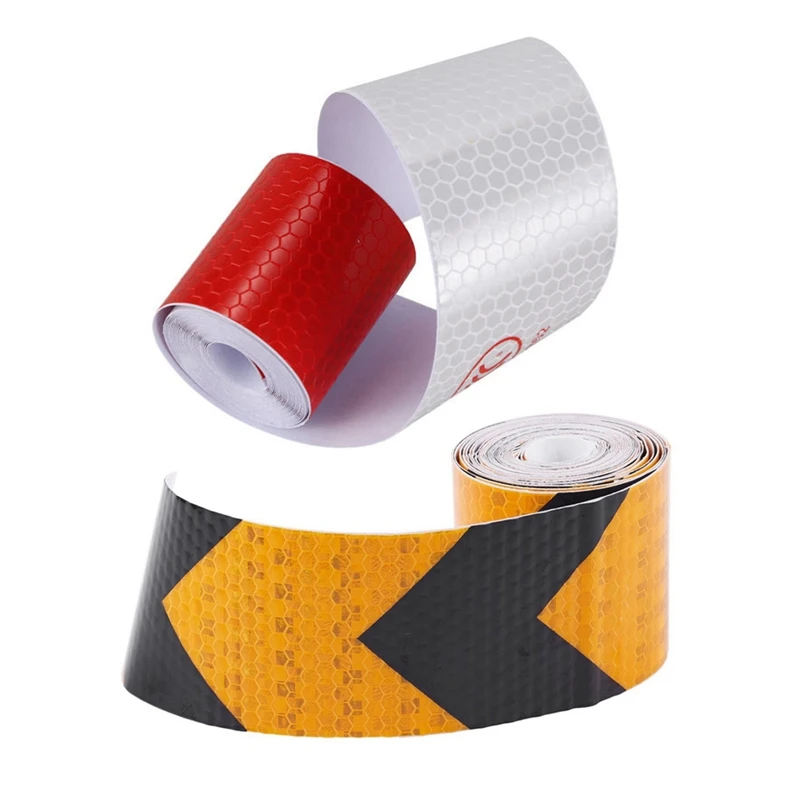 

2Pcs 2 Inch X10ft 3 Meters Night Reflective Safety Warning Tape Strip Sticker - Black Yellow & White Red